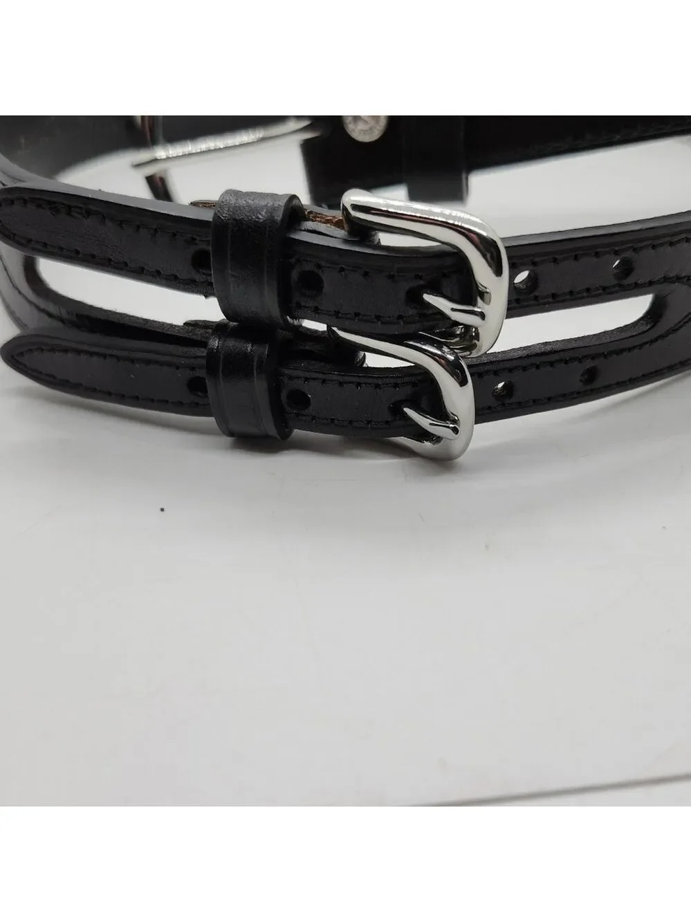 Noble Outfitters Double Belt Black Leather Belt Silver Buckels NWOT Sz XL